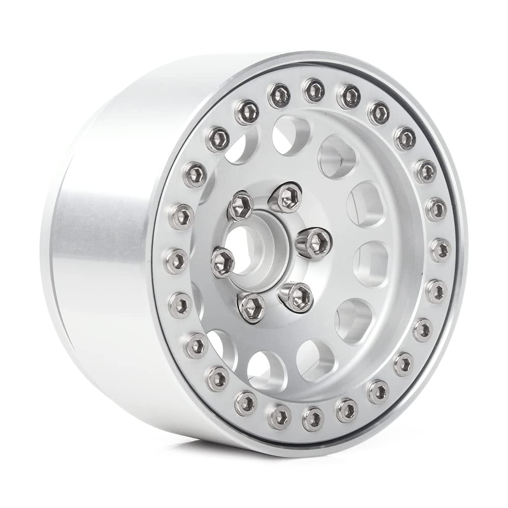 INJORA 4PCS RC 1,9 Cerchioni Metallo Beadlock Wheel Rim per 1:10 RC Rock Crawler Axial SCX10 pro SCX10 II III TRX4 D90 VS4-10 Redcat Gen 8 7 Pro Enduro(Argento)