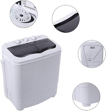 Twin Tub Design Washer Large Power Semi-automatic Washing Machine Energy Saving (Grey cover plate 14.3lb)
