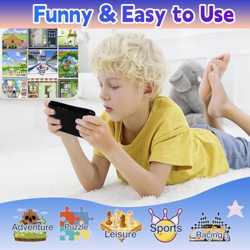 SNONBROS Handheld Game Console for Kids 3.5" IPS Large Screen Rechargeable,Preloaded 216 Video Games,Arcade Electronic Toy Birthday Xmas Present for Girls—BlueRed - 2