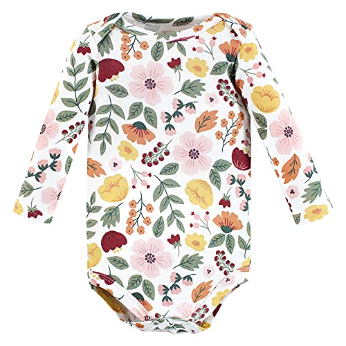 Hudson Baby Unisex Baby Cotton Long-Sleeve Bodysuits Fall Botanical 5-Pack, 0-3 Months