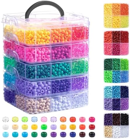 Simetufy 6000Pcs Pony Beads, 30 Colors 6x9MM Kandi Beads Bulk for Crafts Bracelet Making Hair Braiding Jewelry Key Chains DIY