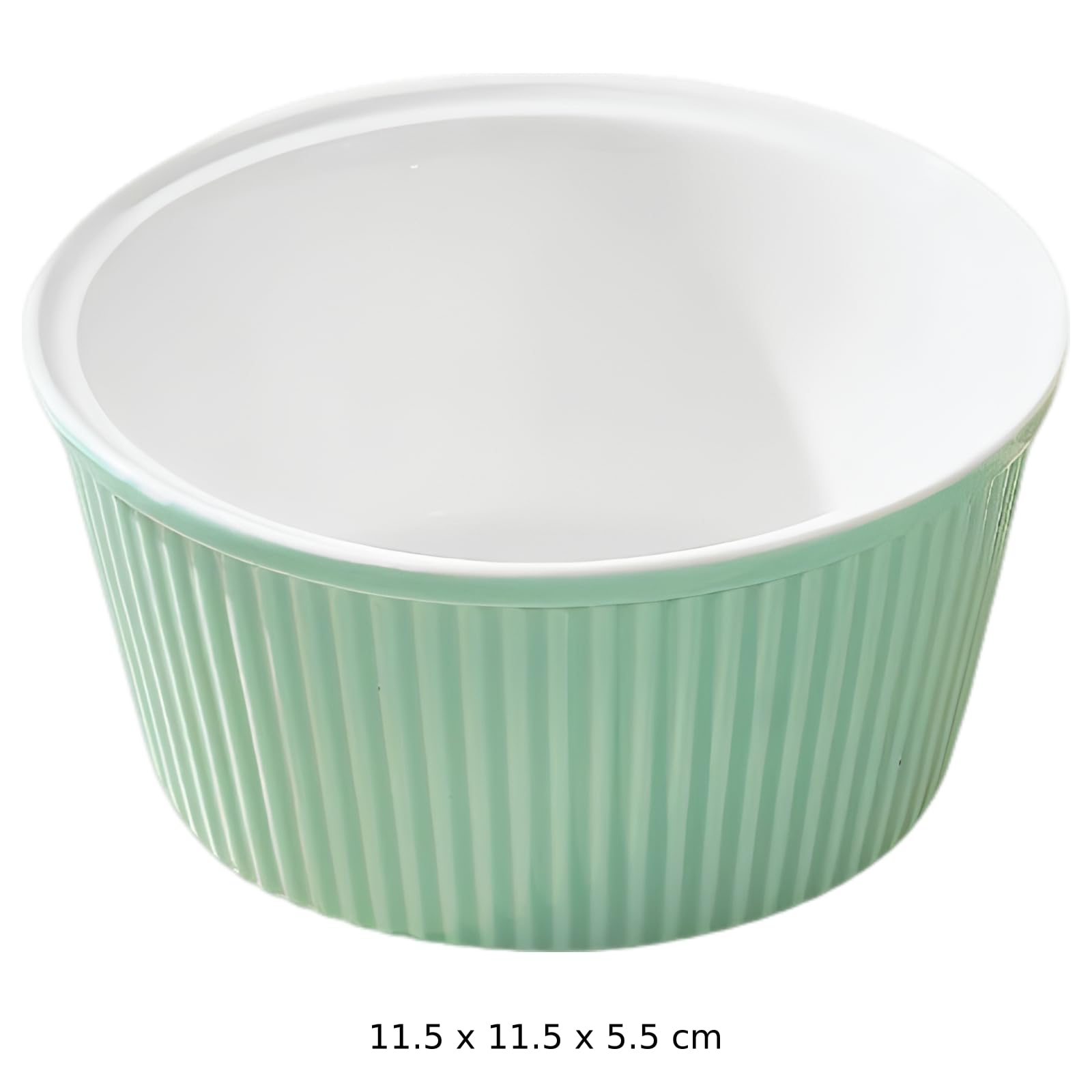 4 Stück Keramik-Ramekins, ofenfeste Porzellan-Souffléformen zum Backen, stapelbare Puddingschalen mit vertikalem Streifendesign, Blau, Gelb, Weiß, Rosa, rund, 11,5 x 11,5 x 5,5 cm