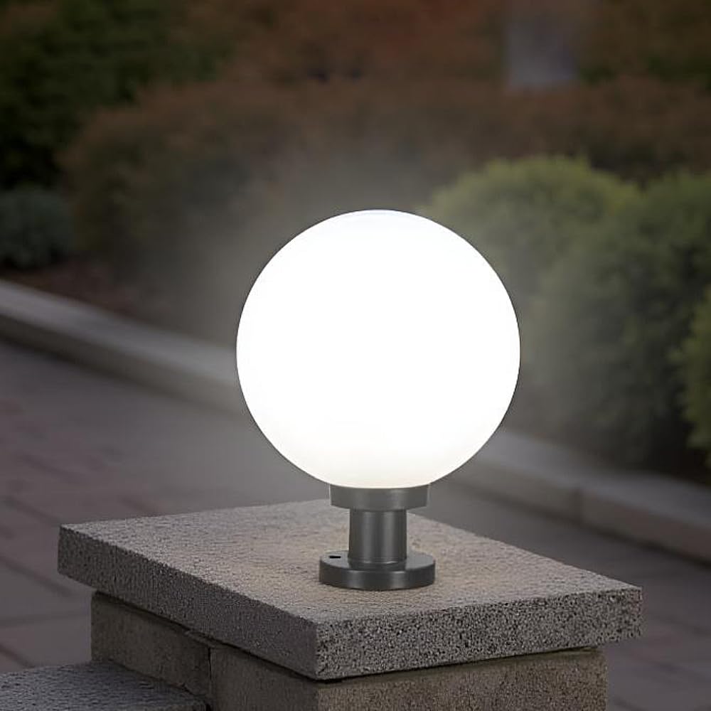 XINYASEE Outdoor Lights, E27 lampholders, Aluminium Casting/Acrylic Body, Spherical Landscape Pillar Lights, Waterproof Spherical Pillar Lights, Courtyard Villa Balcony Lighting (Small)