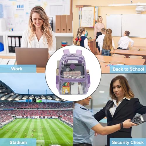 Heavy Duty Clear Backpack for Girls Boys Women Men, Transparent School Backpack PVC See Through Bookbag for Kids Teens Adults (Purple)4