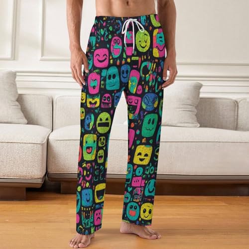 Men's Pajama Pants, Men's Funny Emoji Print Pajama Pants, Soft Pj Bottoms-S2