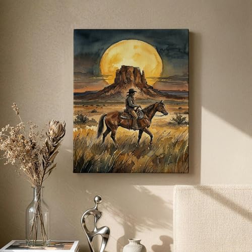 Tableau marron et jaune de style cowboy du désert - 3