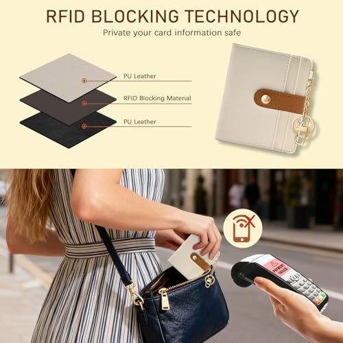 Image of Jogjam Small Ladies Wallet, Rfid Slim Thin Compact Credit Card Women Wallet, PU Leather Bifold Cash Wallet, Zipper Coin Pocket & ID Window, Female Gifts Beige and Caramel