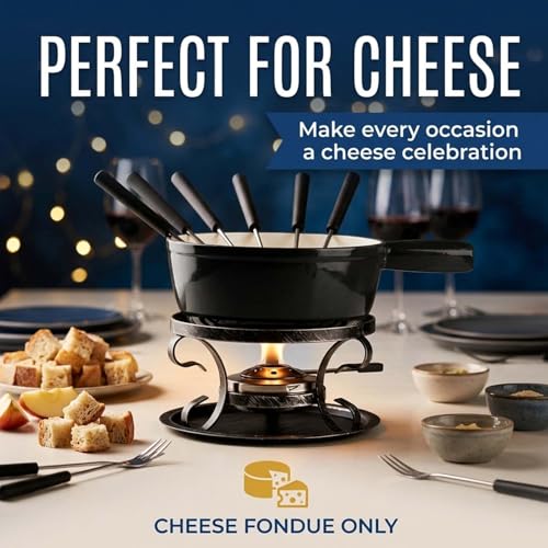 image for Artestia 10-Piece Cast Iron Cheese Fondue Pot Set, 2.1 Qt Swiss-Style 