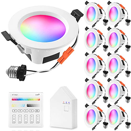 INDARUN Smart Recessed Lighting, 10 Pack 4 Inch Bluetooth WiFi Control LED Lights, RGBCW 9W 2700K-6500K Dimmable Multicolor Ceiling Downlights, Compatible with Alexa and Google Assistant