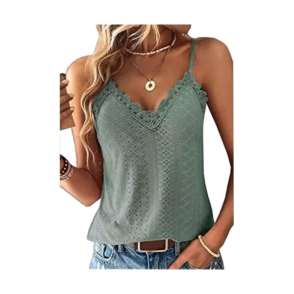 Sexy-Lace-Tank-Tops-for-Women-Summer-Lace-Splicing-Spaghetti-Strap-Shirt-Hollow-Out-Crochet-Sleeveless-CamisoleSamllGreen Sexy Lace Tank Tops for Women Summer Lace Splicing Spaghetti Strap Shirt Hollow Out Crochet Sleeveless Camisole(Samll,Green)