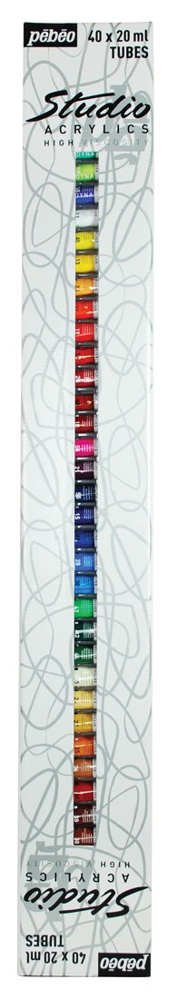 PEBEOPébéo-Studio Acrylics Case 40 Tubes Assorted and Brush Kit Paint Acrylic-40, 28 Piece Set, Set of 40 x 20 ml, 27 Fl Oz