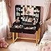 Furmax Vanity Desk with Mirror and LED Light Bulb, Small Makeup Vanity Table with Drawers, Dressing Table with Power Outlet and Hair Drayer Holder for Bedroom (Black & Gold)