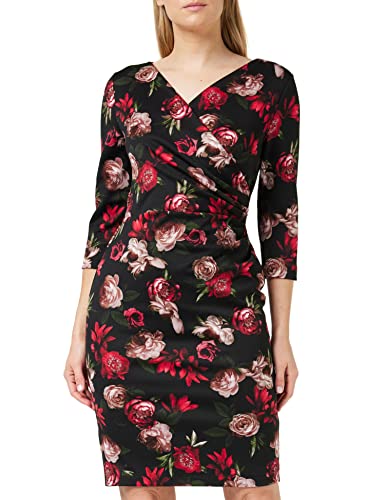 Gina Bacconi Vestido Cruzado Floral para Mujer cóctel, Negro/Rojo, 48