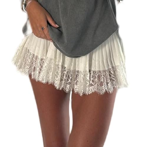 UAURORAO Women Lace Trim Half Slip Skirt Elastic Y2k Floral