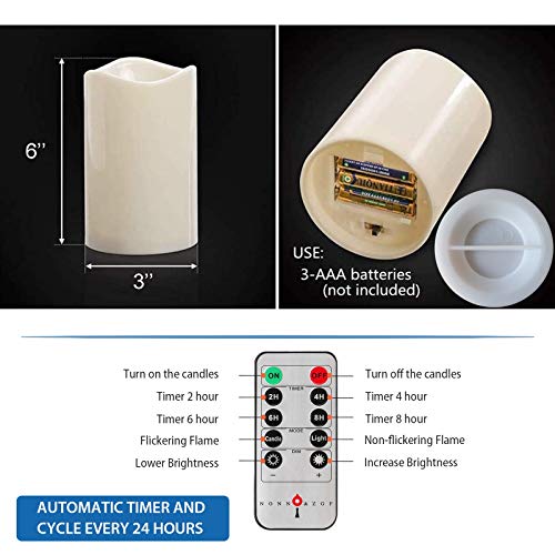 Image of NONNO&ZGF 3X 6'' Outdoor Waterproof Flameless Candles, 3 Pack, Warm White LED Resin Rainproof Pillar Battery Plastic Candle with Remote Control /Timer.