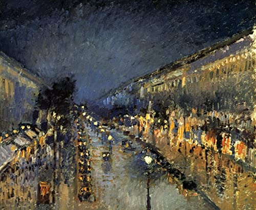 Tableau Le Boulevard Montmartre la nuit de Pissarro | Impression d'art mural 60x90cm