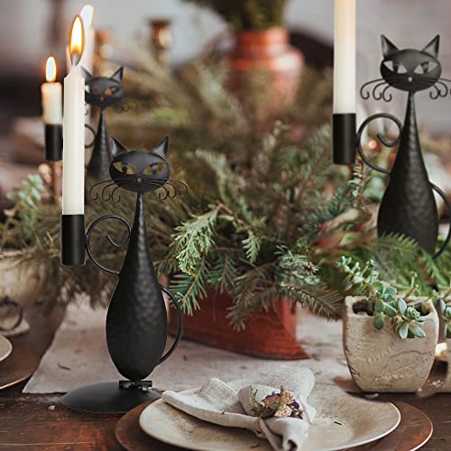 Ofilles Cat Black Candlestick Holders For Led Flameless Candles, Retro Rustic Farmhouse Home Metal Cat Decor Candlestick For Centerpiece, Dining Table, Housewarming Gifts #TOP6