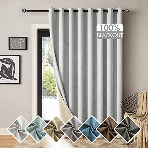 MIULEE 100% Blackout Curtain Linen Textured for Sliding Patio Door/Bedroom/Living Room Thermal Insulated Room Divider Curtain 1 Panel 100