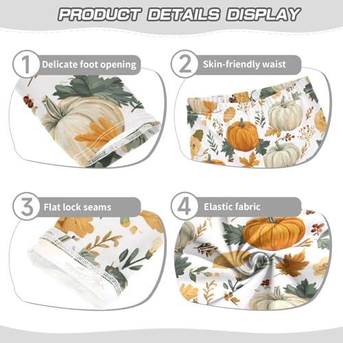 Girls Leggings Autumn Pumpkins Leaves Floral Kids Length Leggings Pants Toddler Athletic Soft Tights Trousers 4T3