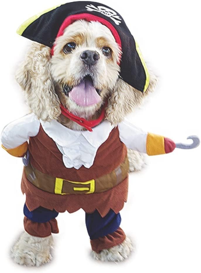 Pirates of The Caribbean Style Halloween Dog Clothes with Pirate Hat Funny Pet Outfit Cat Corsair Costume for Small Dog Role Playing Party Outdoor Walking (X-Small)