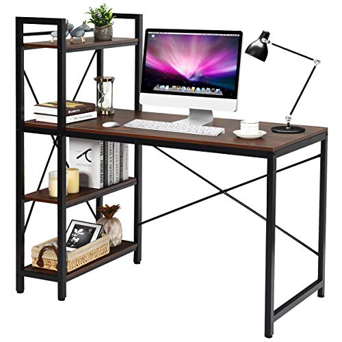 Tangkula Computer Desk with 4 Tier Shelves, Study Writing Desk