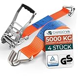 Schwerlast 5000kg Ratschengurte 6m - TÜV/GS & DIN Geprüft - Spanngurte mit Ratsche und Haken - QR Label Anleitung - Sicher & Robust [4er Set]