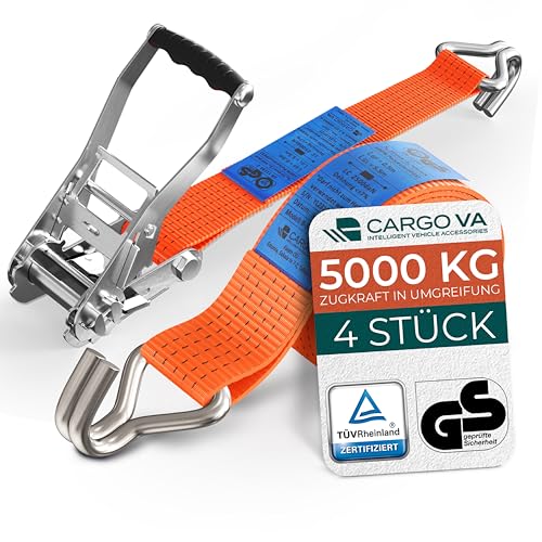 Schwerlast 5000kg Ratschengurte 6m - TÜV/GS & DIN Geprüft - Spanngurte mit Ratsche und Haken - QR Label Anleitung - Sicher & Robust [4er Set]