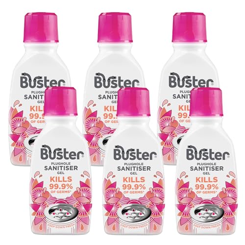 Buster Plughole Sanitiser Gel (Berry - Pack of 6 x 300ml) Fast-Acting Sink and Drain Cleaner for Bad Smells and Stains, Kills 99.9% Germs on Drains & Stainless Steel Sinks, Fresh Scent - Made in UK
