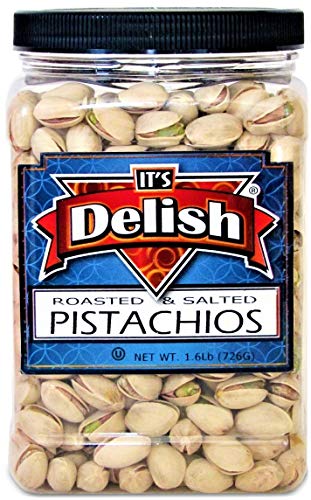 Gourmet Roasted Salted Pistachios By Its Delish, 1.6 Lbs Jumbo Reusable Container Jar - Bulk Style, Fresh & Crunchy Dry Roasted Pistachio Nuts In Shell With Salt - Great Kosher Snack #TOP1