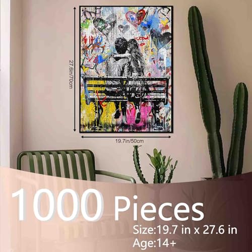 Tucocoo Banksy Graffiti-Puzzles für Erwachsene, 1000 Teile, Paare, die auf der Bank sitzen, Puzzle, 50 x 70 cm… – Ansicht 2