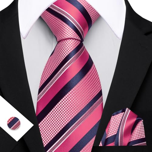 Image of Barry.Wang Mens Tie Set Plaid Check Neckties Formal Business Wedding Luxury Pocket Square Cufflinks