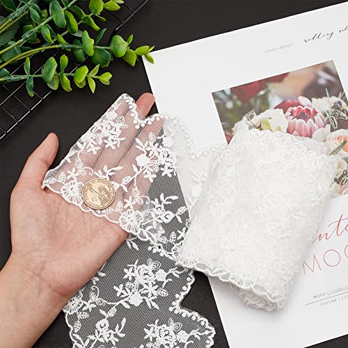 GORGECRAFT 5 Yards 4.3 Inch Wide Lace Edge Trim Ribbon Floral Lace Ribbon White Flowers Embroidered Tulle Edging Trimmings for DIY Sewing Crafts Dress Tablecloth Hair Band Wedding Decorations - Image 3