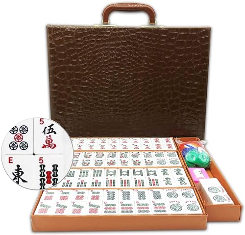 American Mahjong Game Set 166 White Engraved Tiles for Western Mah Jong, Mah jongg Play with Traveler Size Carrying Case, Dices, Chips, Manual,Wind...
