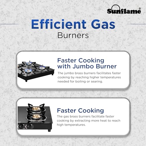 Image of Sunflame Granito 4 Burner Gas Stove | 1 Jumbo, 1 Medium and 2 Small Brass Burners | 2 Years Product Coverage by Sunflame | Granite Finish Glass Top | Easy to Maintain | PAN India Presence| Black