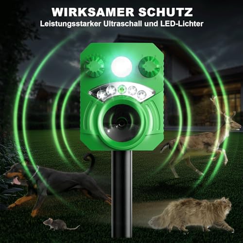 Katzenschreck, Maulwurf Vertreiber, 5 Modi Tiervertreiber Ultraschall Marderschreck, Wasserdicht Katzenabwehr Garten mit PIR-Bewegungssensor, Wirksam gegen Katzen, Hunde, Vögel, Füchse