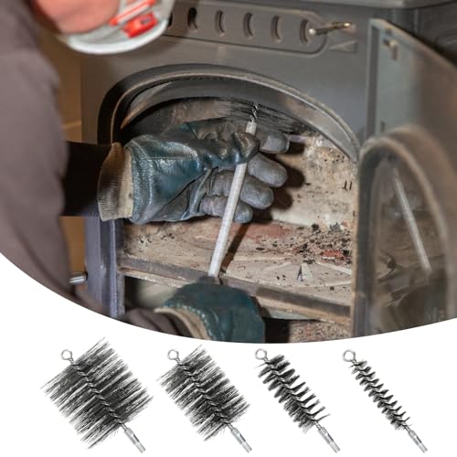 CAUTIOUS 4 Stücke Ofenrohrbürste Runde Heizkesselbürste Schornsteinbürste Durchmesser 30, 50, 80, 110mm, Drahtbürste Kaminbürste Multifunktions Rohrbürste für Ofenrohr Schornstein