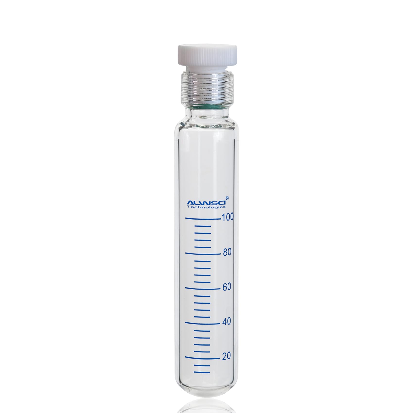ALWSCI Bottiglia a pressione da 100 ml, in borosilicato 3,3, 40 x 205 mm, contenitore ad alta pressione per laboratorio, cilindrica con tappo di tenuta filettato in PTFE da 12 mm