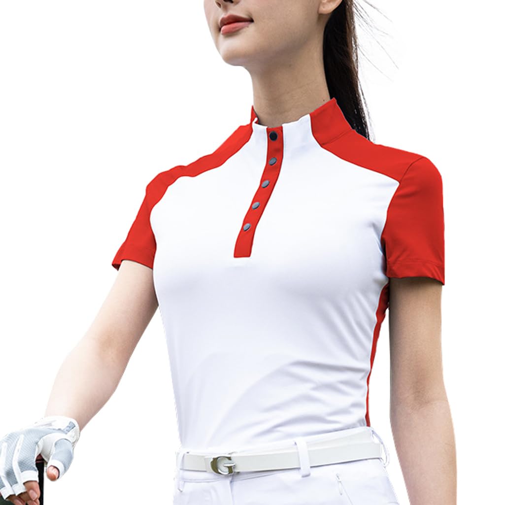 Polo da Donna A Maniche Corte, Top da Allenamento Rash Guard vestibilità Asciutta Collo Alto