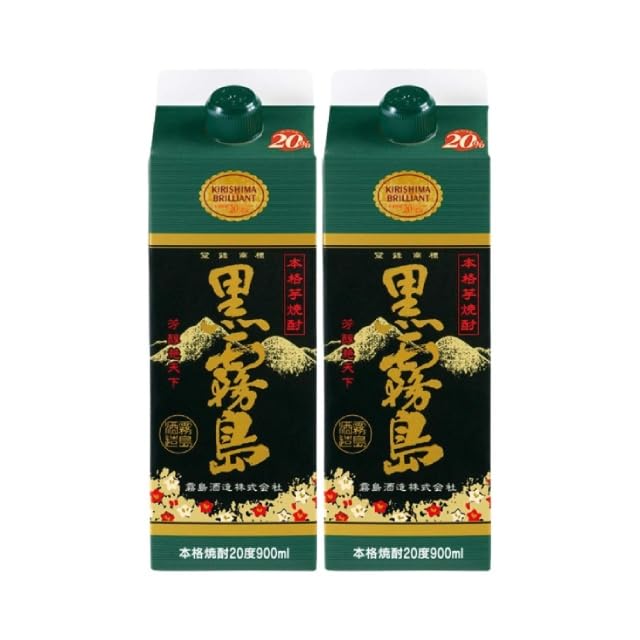 Amazon.co.jp: 黒霧島 20度 パック 900ml×2本 五号 ハーフ 芋焼酎 霧島