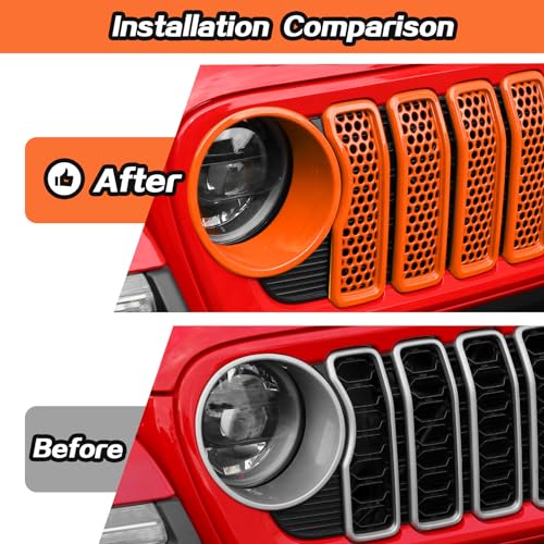 Image of JeCar 9pcs Orange Grill Inserts & Headlight Covers Trim Kit for 2024 2025+ Jeep Wrangler JL JLU
