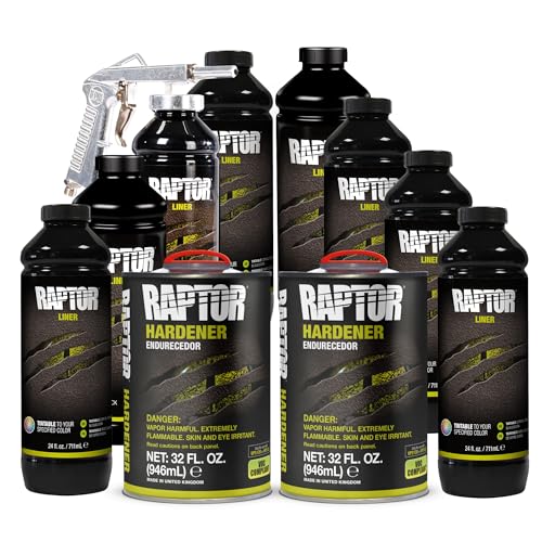 Raptor Tintable Urethane Spray-On Truck Bed Liner Kit Protective Paint With Spray Gun For Tailgates & Trucks Vehicle Undercoating 8 Quart Kit