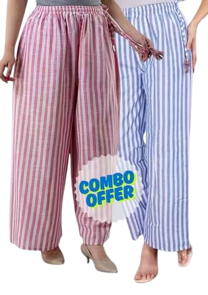 Image of Cotton Regular fit Palazzo | Flared Palazzo Pants with Pocket for Women & Girls | Relaxed Bottom WearPack of 2 11