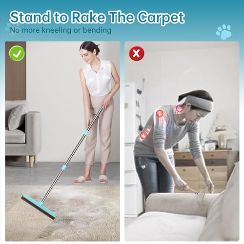 Image of Carpet Rake 60 inch Long Handle, Pet Hair Remover, Carpet Broom, 3Pcs | Metal Fabric Edge, Carpet Scraper, Rug Rake, Pet Hair Broom, Carpets, Rugs, Mats, Couch, Stairs, Pet Hair Removal Tool