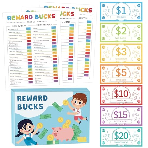 EZdhuawuse Reward Bucks Charts for Kids - 633Pcs Valentine's Gifts Good Behavior Reward Chore Chart, Family Housework Arrangement Earn Commend Coin Props, Play Game Behavior List for Parent Child
