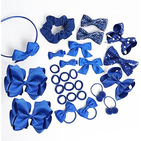 27Pcs Blue Hair Accessories for Girls, School Hair Accessories Set Blue Hair Bows Hair Clips Bobbles & Scrunchies Blue Bow Headband Cover