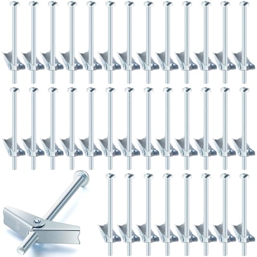 Yaocom 100 Pcs 1/8" X 3" Toggle Bolts and Wing Nut Wall Anchor for Drywall