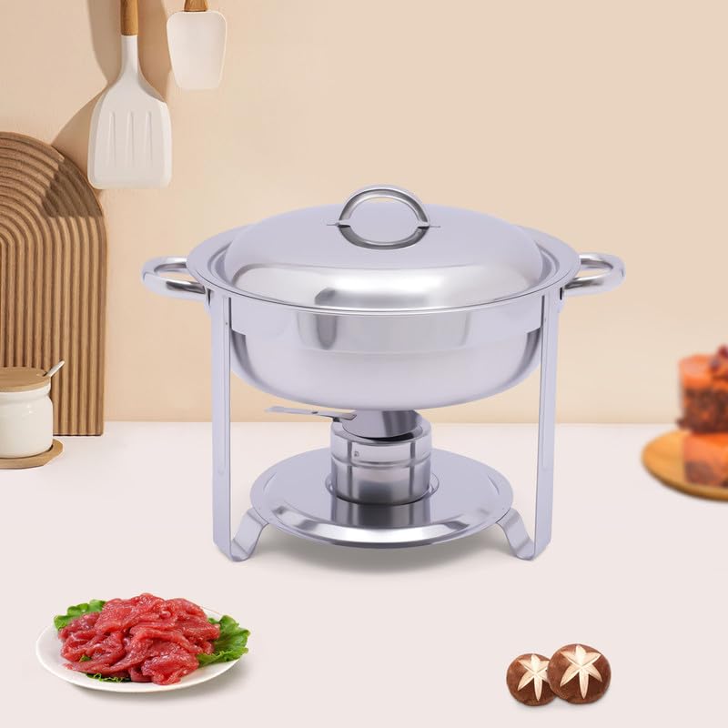 5L Edelstahl Chafing Dish mit Deckel & Brennstoffhalter – Premium Buffet Speisenwärmer für Catering, Hochzeiten, Partys & Events – Hält Lebensmittel heiß & frisch