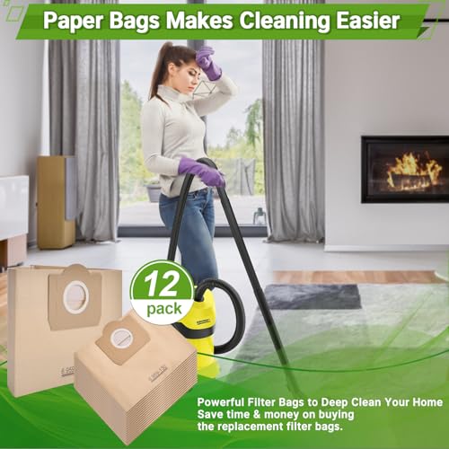 Rebirthcare 12 stück 6.959-130.0 ersatzbeutel für karcher wd3 papier staubsaugerbeutel mv3 a2201 a2204 a2504 a2554 filterbeutel staubsaugertüten staubbeutel 2251/2604 paperbags