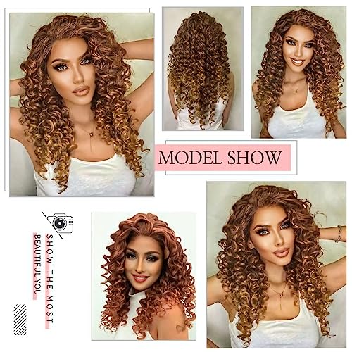 Ebingoo M075 Brown Blonde Lace Front Wig For Women +Wig Cap Honey Blonde Wig Lace Front Blonde Curly Wig Blonde Curly Lace Front Wig Synthetic Wig Caramel Hair Wig thumb #3