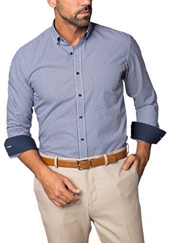 ETERNA Langarm Hemd MODERN FIT Popeline kariert, farbe: Marine/Weiss - W45 Langarm